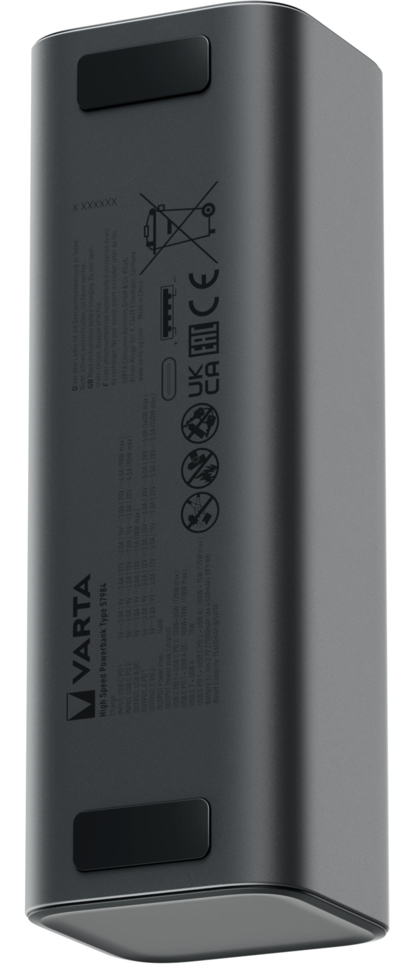 Batteria Esterna Varta High Speed, 27000mAh, 140W, QC + PD, 1 x USB-A - 2 x USB-C, Nera