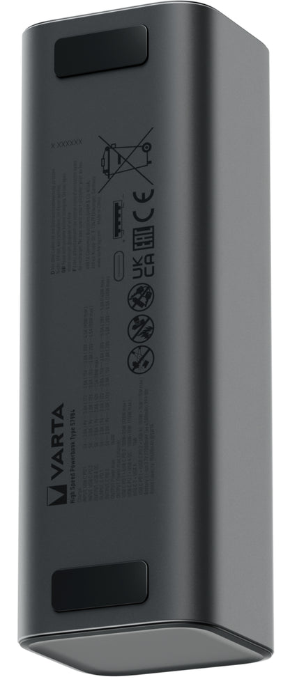 Batteria Esterna Varta High Speed, 27000mAh, 140W, QC + PD, 1 x USB-A - 2 x USB-C, Nera