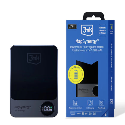 Batteria esterna senza fili 3MK MagSynergy, 5000mAh, 18W, PD + FQI, 1 x QI - 1 x USB-C, nera