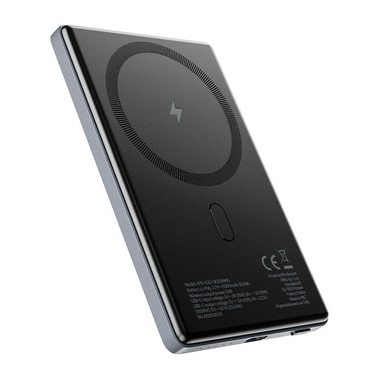 Batteria Esterna Wireless Allity. APB-300, 5000mAh, 20W, PD + FQI, 1 x QI - 1 x USB-C, Grigio