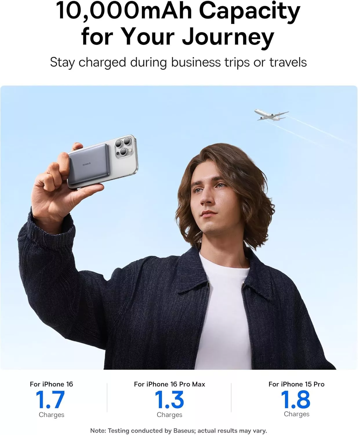 Batteria Esterna Wireless Baseus PicoGo AM41, 10000mAh, 27W, PD + FQI, 1 x QI - 1 x USB-C, Grigio E0027200