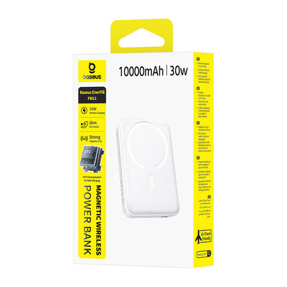 Batteria Esterna Wireless Baseus EnerFill FM11, 10000mAh, 30W, PD + FQI, 1 x QI - 1 x USB-C, Bianca