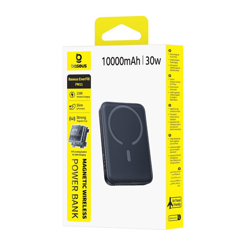 Batteria Esterna Wireless Baseus EnerFill FM11, 10000mAh, 30W, PD + FQI, 1 x QI - 1 x USB-C, Nera