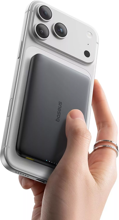 Baseus PicoGo AM41 Wireless External Battery, 10000mAh, 27W, PD + FQI, 1 x QI - 1 x USB-C, Black E0027201