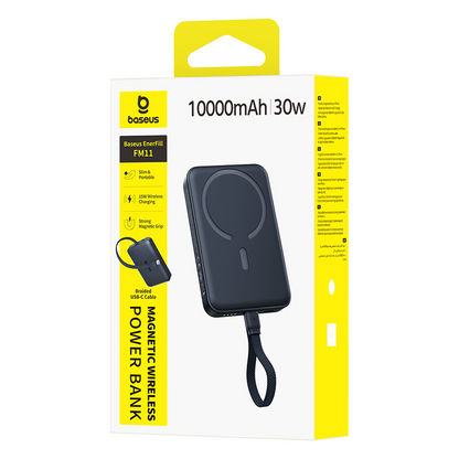 Batteria esterna wireless Baseus EnerFill FM11, 10000 mAh, 30 W, PD + FQI, 1 x QI - 2 x USB-C, nera E0028904