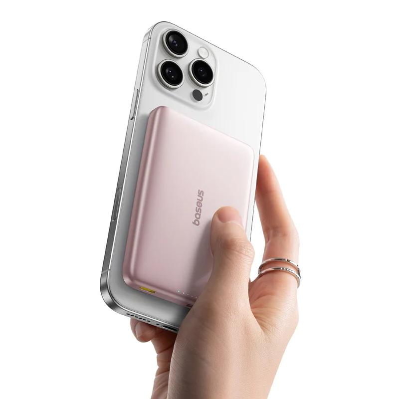 Batteria Esterna Wireless Baseus PicoGo AM41, 10000mAh, 27W, PD + FQI, 1 x QI - 1 x USB-C, Rosa E0027202