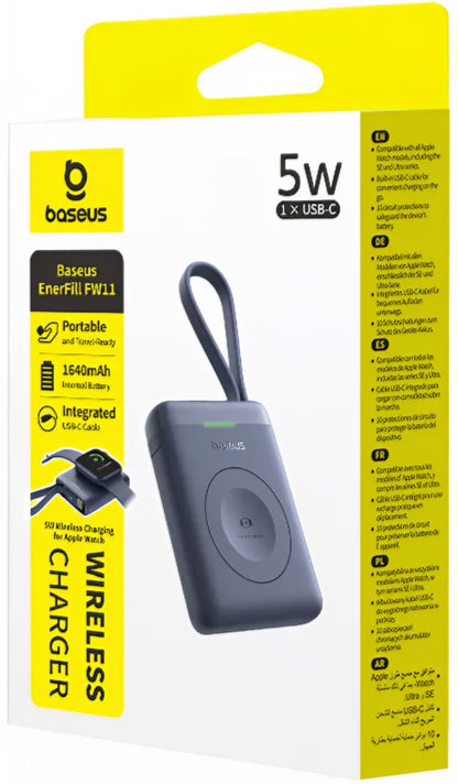 Batteria Esterna Wireless Baseus EnerFill FW11 per Apple Watch Series, 1640mAh, 5W, 1 x QI, Nera E0205301