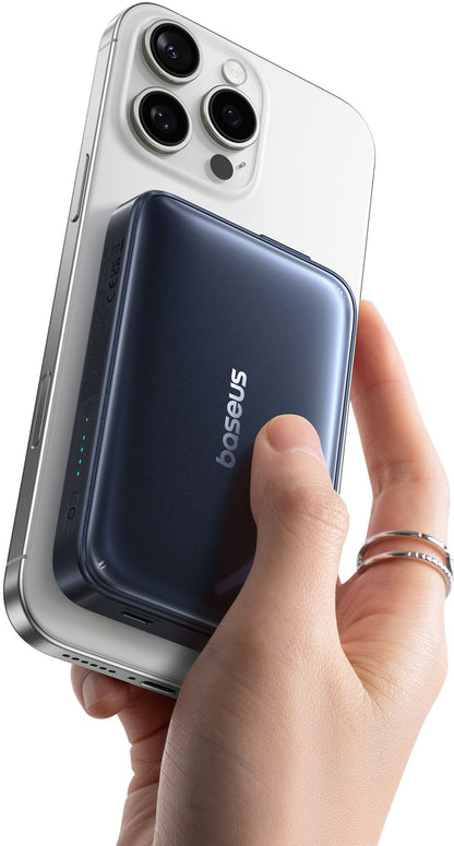 Batteria Esterna Wireless Baseus PicoGo AM61, 10000mAh, 45W, PD + FQI, 1 x QI - 2 x USB-C, Nera E0028V00
