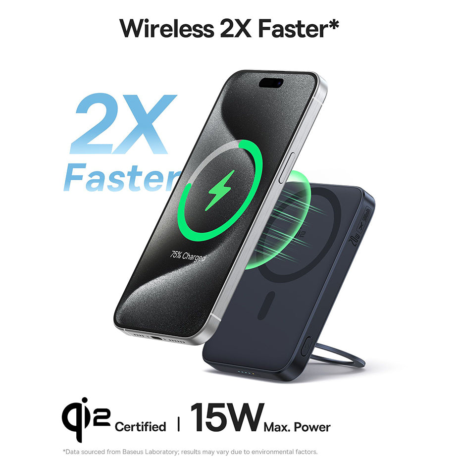 Batteria Esterna Wireless Baseus PicoGo, 5000mAh, 20W, PD + FQI, 1 x QI - 1 x USB-C, Nera P10076802123-00