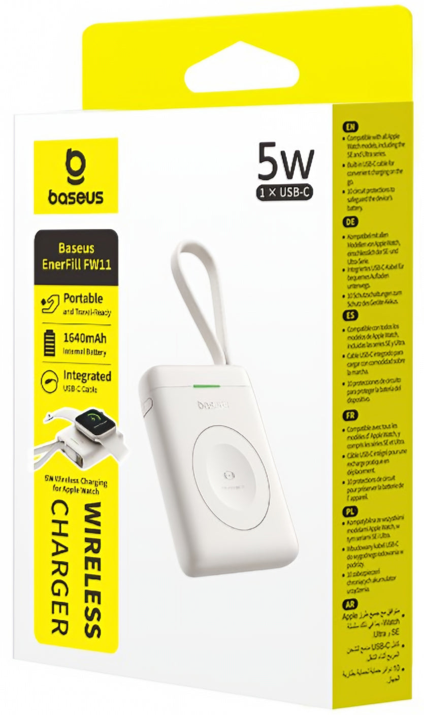 Batteria Esterna Wireless Baseus EnerFill FW11 per Apple Watch Series, 1640mAh, 5W, 1 x QI, Bianca E0205302