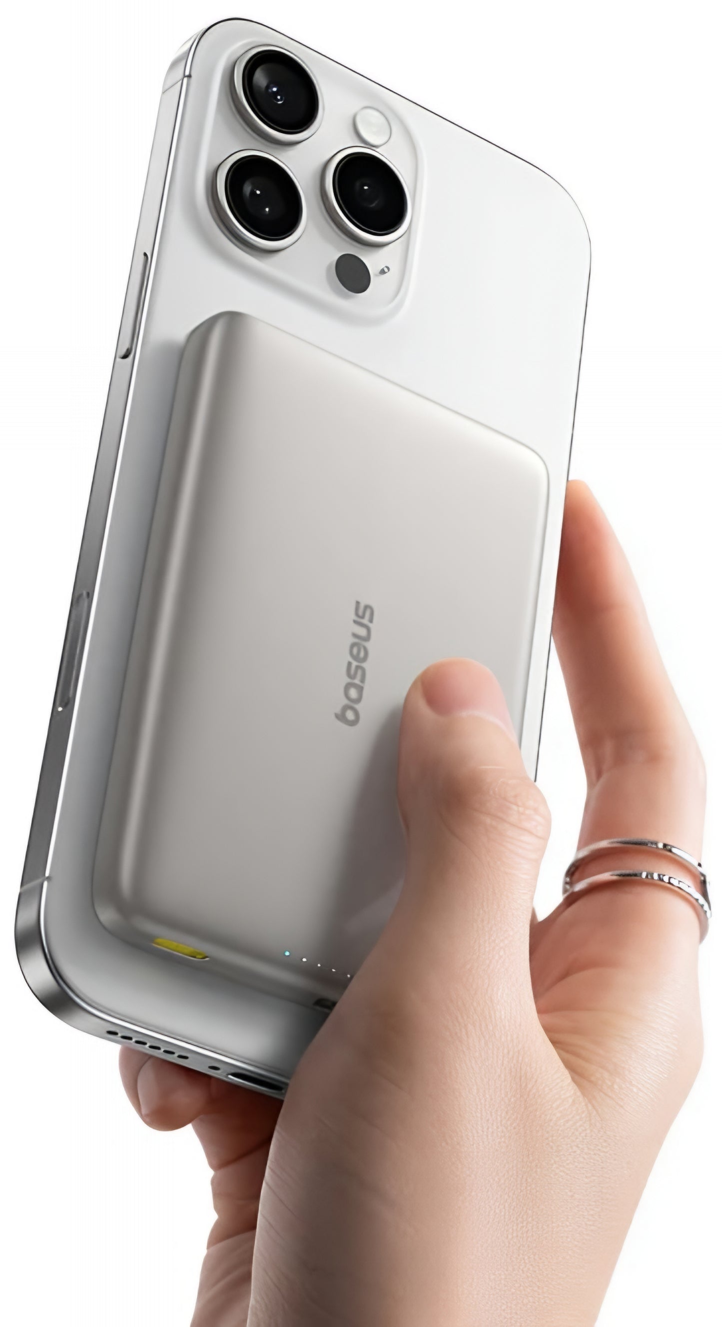 Batteria Esterna Wireless Baseus PicoGo AM41, 10000mAh, 27W, PD + FQI, 1 x QI - 1 x USB-C, Beige E0027203