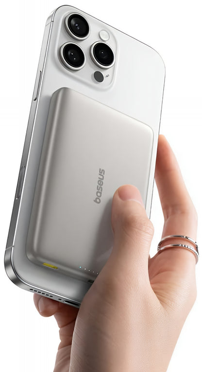 Batteria Esterna Wireless Baseus PicoGo AM41, 10000mAh, 27W, PD + FQI, 1 x QI - 1 x USB-C, Beige E0027203