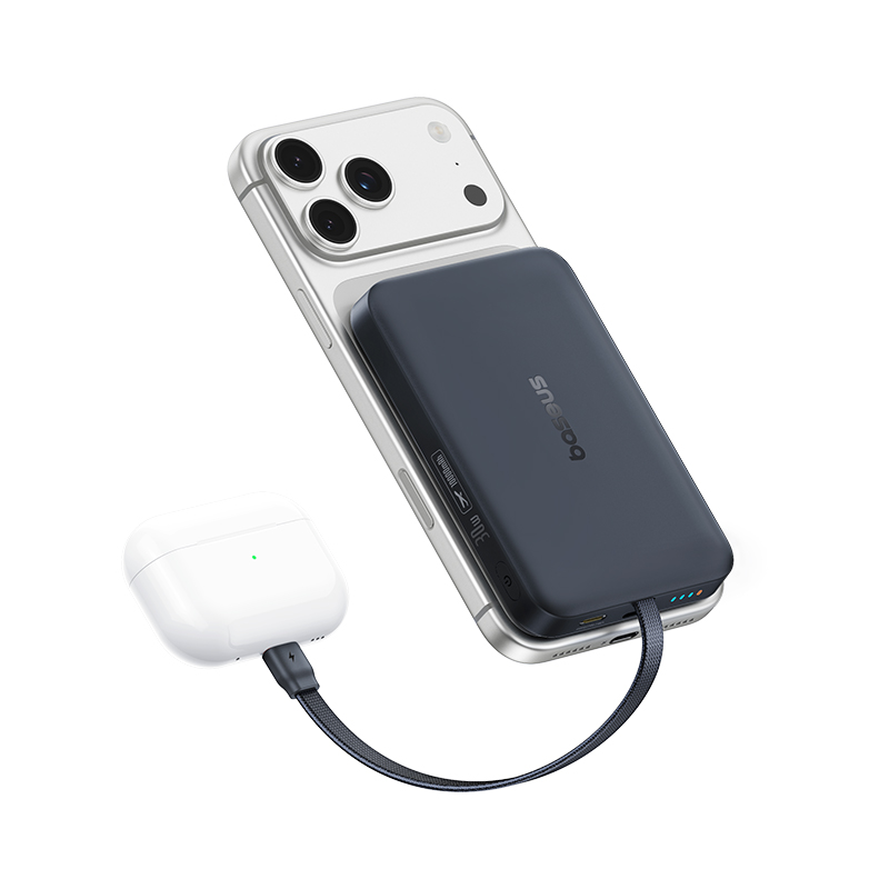 Batteria esterna wireless Baseus EnerFill FM11, 10000 mAh, 30 W, PD + FQI, 1 x QI - 2 x USB-C, nera E0028904