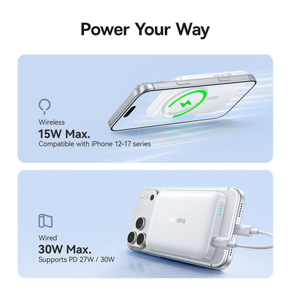 Batteria Esterna Wireless Baseus EnerFill FM11, 10000mAh, 30W, PD + FQI, 1 x QI - 1 x USB-C, Bianca