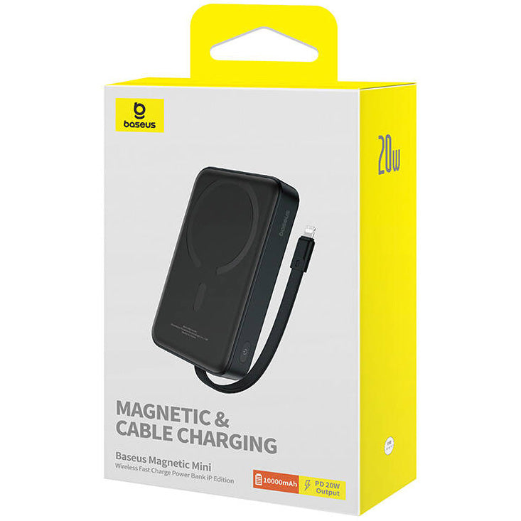 Baseus Magnetic Mini Wireless Batteria esterna, 10000mAh, 20W, PD + FQI, 1 x Lightning - 1 x QI - 1 x USB-C, Nero P10022109113113-00