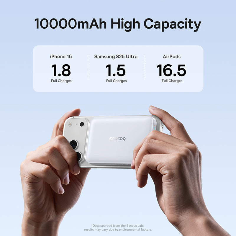Batteria Esterna Wireless Baseus EnerFill FM11, 10000mAh, 30W, PD + FQI, 1 x QI - 1 x USB-C, Bianca