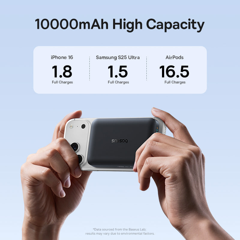Batteria Esterna Wireless Baseus EnerFill FM11, 10000mAh, 30W, PD + FQI, 1 x QI - 1 x USB-C, Nera
