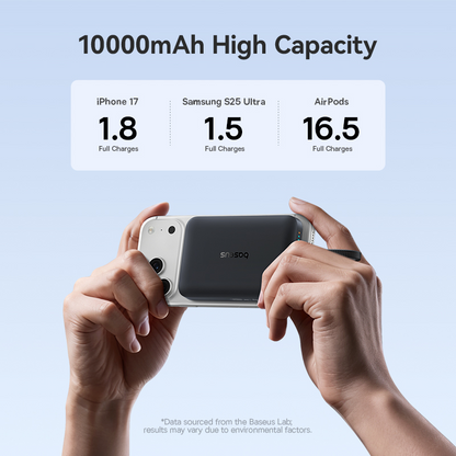 Batteria esterna wireless Baseus EnerFill FM11, 10000 mAh, 30 W, PD + FQI, 1 x QI - 2 x USB-C, nera E0028904