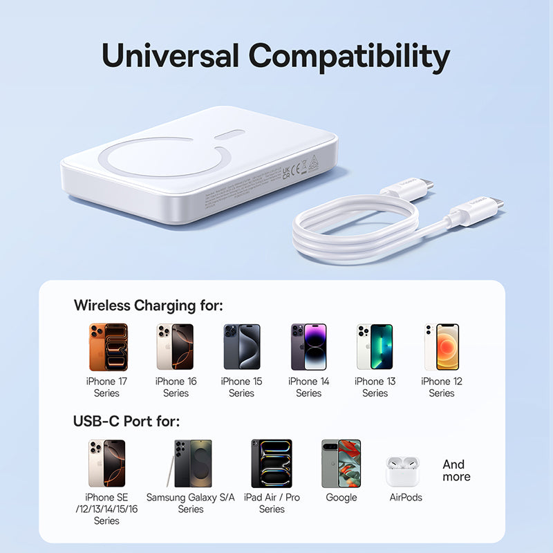 Batteria Esterna Wireless Baseus EnerFill FM11, 10000mAh, 30W, PD + FQI, 1 x QI - 1 x USB-C, Bianca