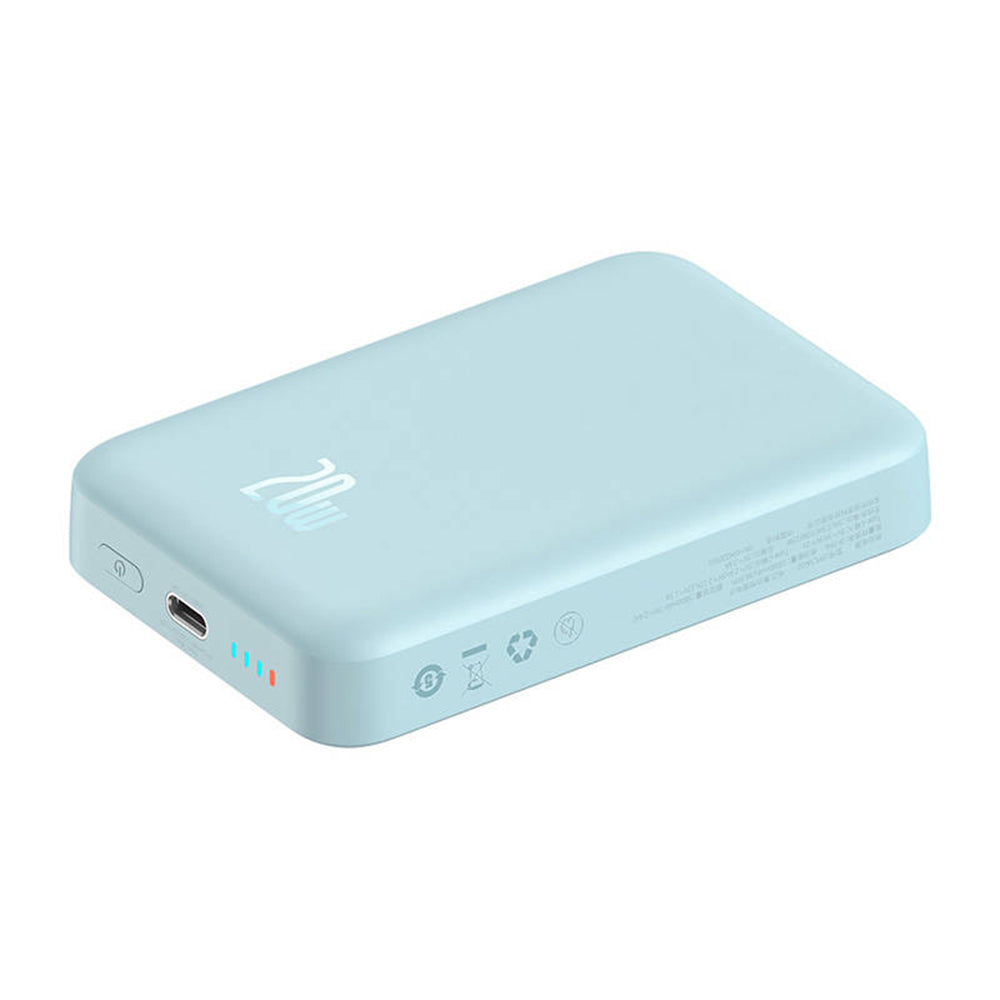 Batteria Esterna Wireless Baseus Magnetic Mini, 10000mAh, 20W, PD + FQI, 1 x QI - 1 x USB-C, Blu PPCX110103