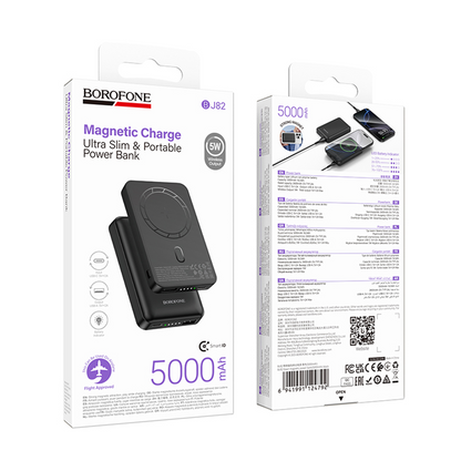 Batteria Esterna Wireless Borofone BJ82 Dawn, 5000mAh, 10W, 1 x QI - 1 x USB-A, Nera