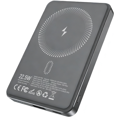 Batteria Esterna Wireless BWOO BO-P82, 10000mAh, 22.5W, PD + FQI, 1 x QI - 1 x USB-C, Grigio