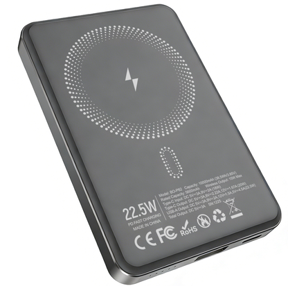 Batteria Esterna Wireless BWOO BO-P82, 10000mAh, 22.5W, PD + FQI, 1 x QI - 1 x USB-C, Grigio