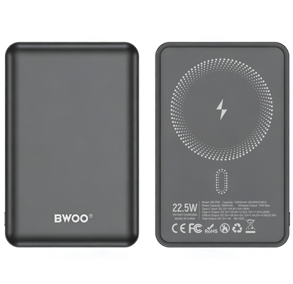 Batteria Esterna Wireless BWOO BO-P82, 10000mAh, 22.5W, PD + FQI, 1 x QI - 1 x USB-C, Grigio