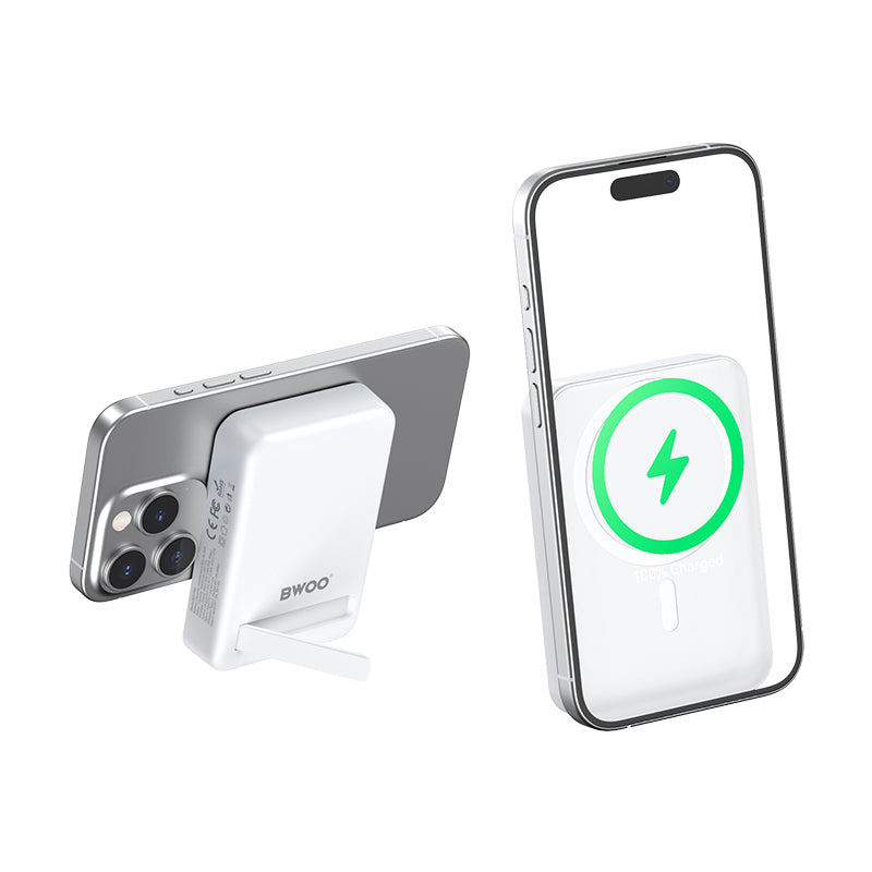 Batteria Esterna Wireless BWOO BO-P59, 10000mAh, 20W, PD + QI, 1 x QI - 1 x USB-C, Bianca