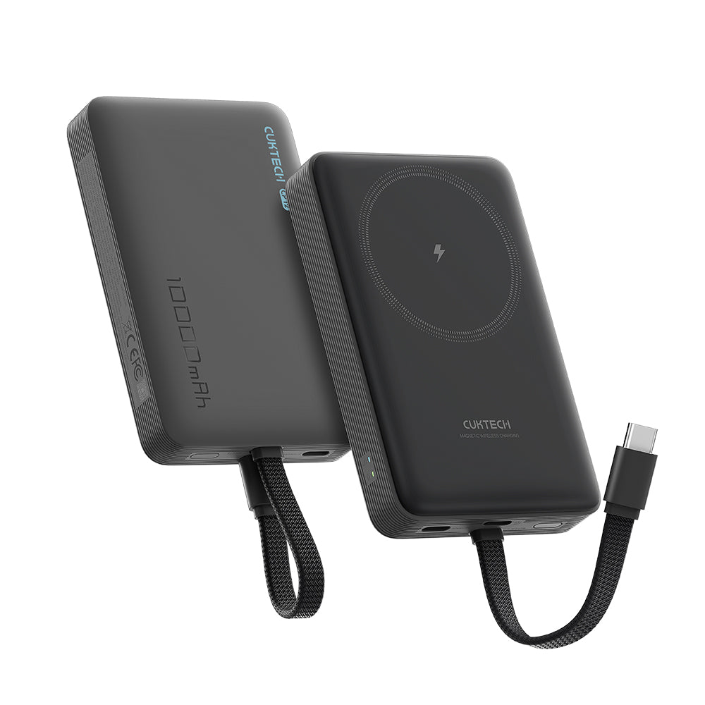 Batteria Esterna Wireless Cuktech WPB100L, 10000mAh, 22.5W, PD + FQI, 1 x QI - 2 x USB-C, Nera CKWPB100LGLBK