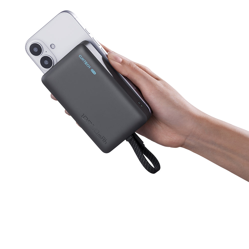 Batteria Esterna Wireless Cuktech WPB100L, 10000mAh, 22.5W, PD + FQI, 1 x QI - 2 x USB-C, Nera CKWPB100LGLBK