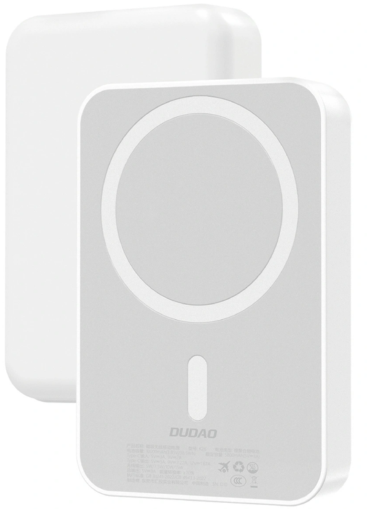 Batteria Esterna Wireless Dudao K26, 10000mAh, 20W, PD + FQI, 1 x QI - 1 x USB-C, Bianca