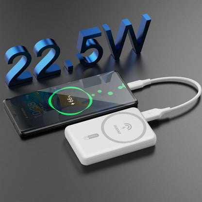 Wireless External Battery Dudao K14S, 5000mAh, 20W, QC + PD + FQI, 1 x QI - 1 x USB-A - 1 x USB-C, White
