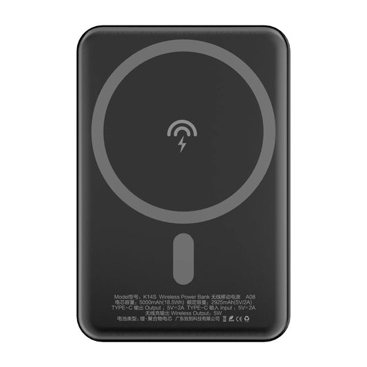 Batteria Esterna Wireless Dudao K14S, 5000mAh, 10W, PD + QI, 1 x QI - 1 x USB-C, Nera