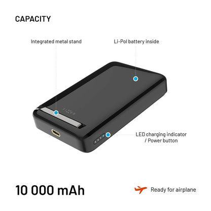 Batteria Esterna Wireless Fixed MagZen 10 Pro, 10000mAh, 30W, PD + FQI, 1 x QI - 1 x USB-C, Nera