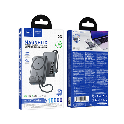 Batteria Esterna Wireless HOCO Q44, 10000mAh, 20W, PD + FQI, 1 x QI - 2 x USB-C, Grigio