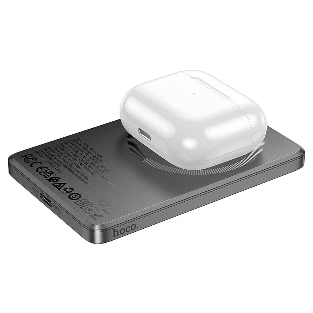 Batteria Esterna Wireless HOCO Q26, 5000mAh, 20W, PD + FQI, 1 x QI - 1 x USB-C, Grigio