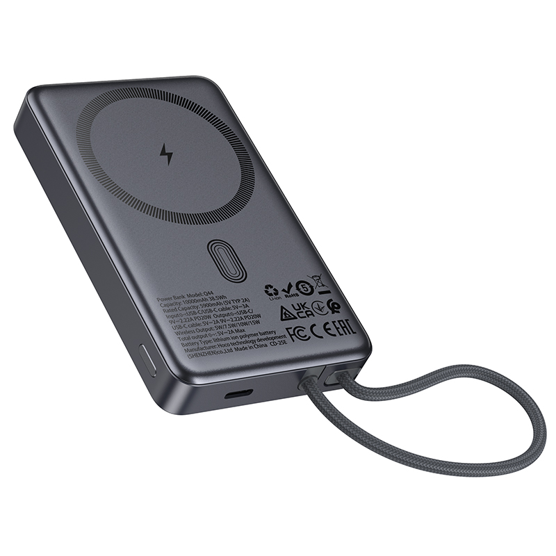 Batteria Esterna Wireless HOCO Q44, 10000mAh, 20W, PD + FQI, 1 x QI - 2 x USB-C, Grigio
