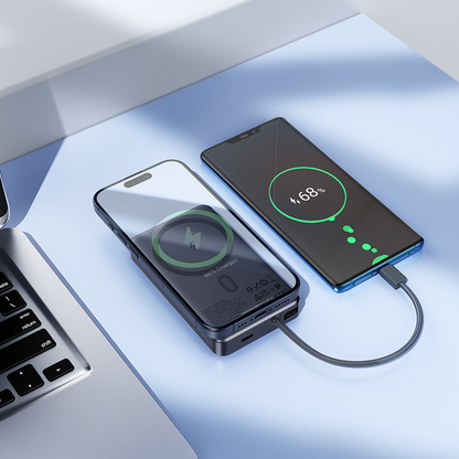 Batteria Esterna Wireless HOCO Q44, 10000mAh, 20W, PD + FQI, 1 x QI - 2 x USB-C, Grigio