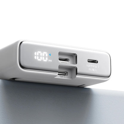 Batteria Esterna Wireless Joyroom JR-PBM01, 10000mAh, 20W, QC + PD + FQI, 1 x Lightning - 1 x QI - 1 x USB-C, Bianca