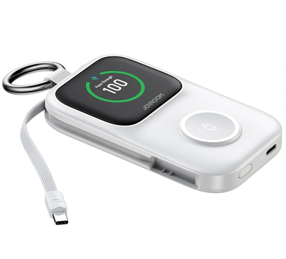 Batteria Esterna Wireless Joyroom JR-W19, 5000mAh, 20W, QC + PD, 1 x Lightning - 1 x QI - 2 x USB-C, Bianca
