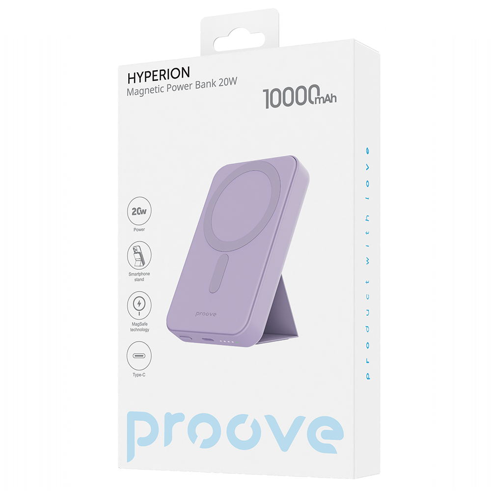 Batteria Esterna Wireless Proove Hyperion, 10000mAh, 20W, PD + FQI, 1 x QI - 1 x USB-C, Viola