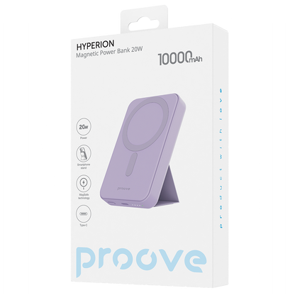 Batteria Esterna Wireless Proove Hyperion, 10000mAh, 20W, PD + FQI, 1 x QI - 1 x USB-C, Viola