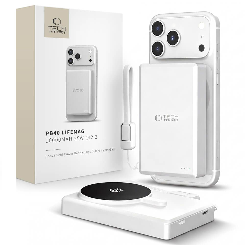 Batteria Esterna Wireless Tech-Protect PB40 LifeMag, 10000mAh, 25W, PD + FQI, 1 x QI - 1 x USB-C, Argento