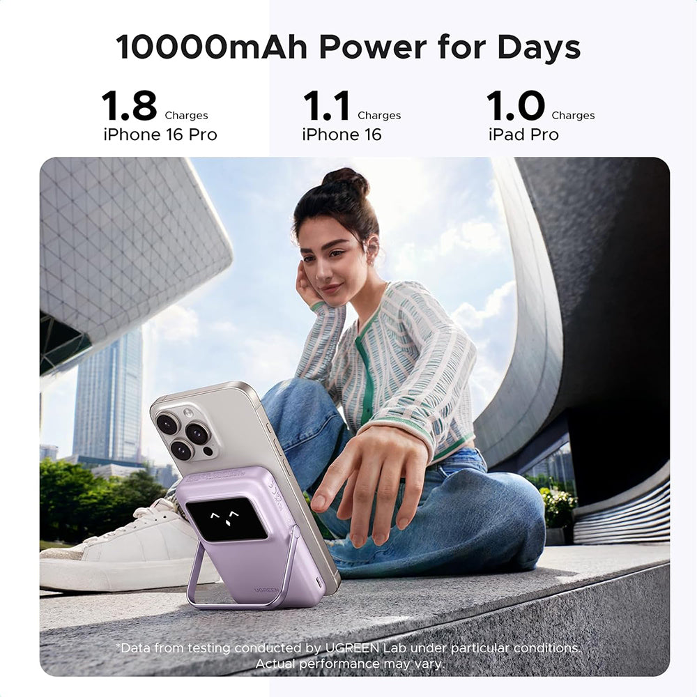 Batteria Esterna Wireless UGREEN PB764 Uno, 10000mAh, 20W, PD + FQI, 1 x QI - 1 x USB-C, Grigio