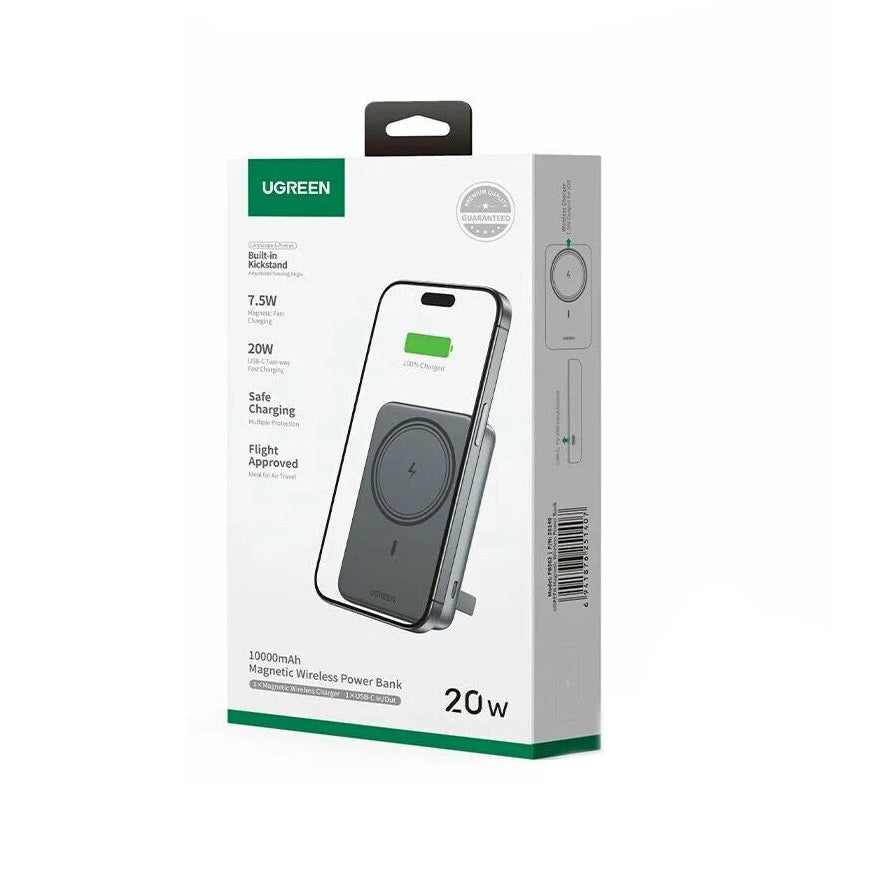 Batteria Esterna Wireless UGREEN PB562, 10000mAh, 20W, PD + FQI, 1 x QI - 1 x USB-C, Nera