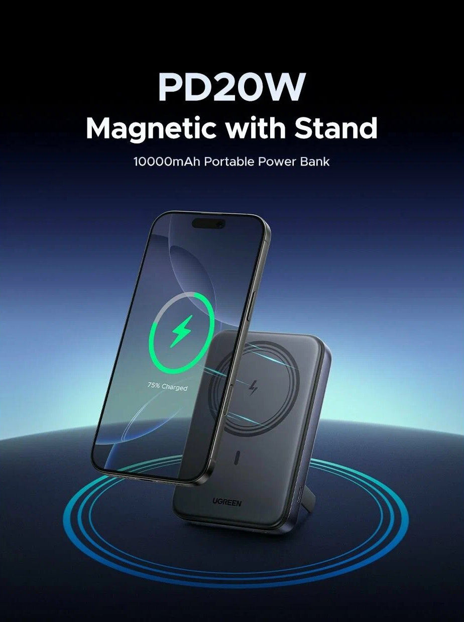 Batteria Esterna Wireless UGREEN PB562, 10000mAh, 20W, PD + FQI, 1 x QI - 1 x USB-C, Nera