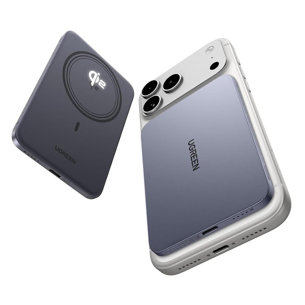 Batteria Esterna Wireless UGREEN PB580 (75984B), 5000mAh, 15W, PD + FQI, 1 x QI - 1 x USB-C, Grigio