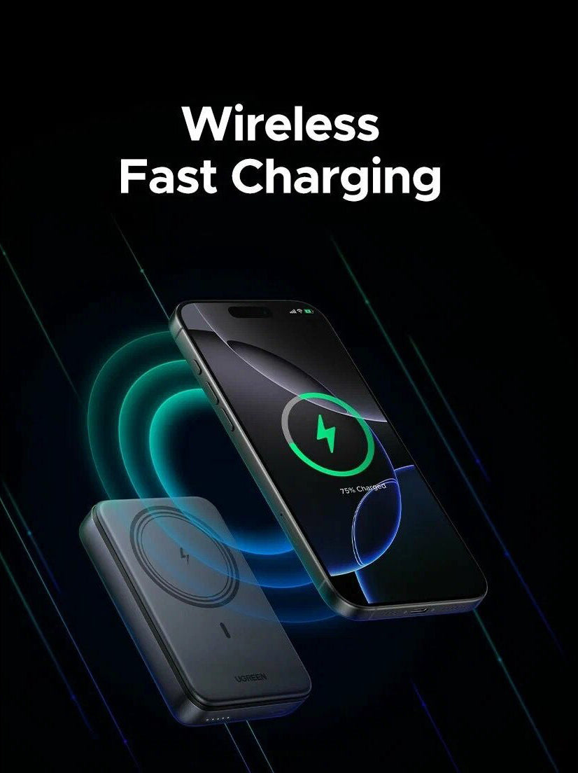 Batteria Esterna Wireless UGREEN PB562, 10000mAh, 20W, PD + FQI, 1 x QI - 1 x USB-C, Nera