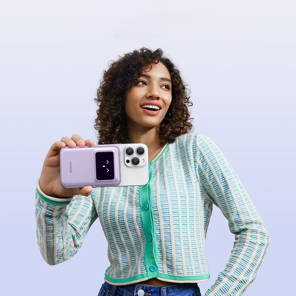 Batteria Esterna Wireless UGREEN PB571 Uno, 5000mAh, 20W, PD + FQI, 1 x QI - 1 x USB-C, Viola